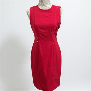 Calvin Klein Women’s Pink Red Sheath Dress Size 4 Sleeveless Career Cocktail